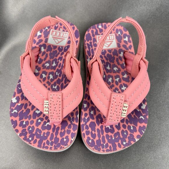 REEF Lil Ahi Toddler's 5 Slingback Sandals Pink Cheetah Summer Flip Flops Beach - Picture 6 of 14